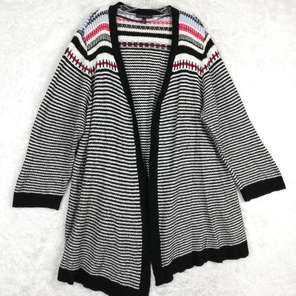 Lane Bryant‎ Womens Sweater Cardigan Open Front Wool Blend Stripe Hi Low Plus 22